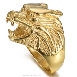 Ring Signet Head Wolf Steel Gilded Gold End Man   IM#23803