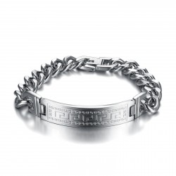 Men's Silver Curb Bracelet Greek Key Stainless Steel IM#23872