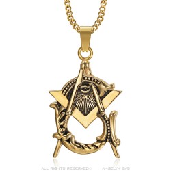 Masonic necklace Eye of Providence Stainless steel Gold IM#23947