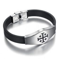 Armband Jerusalemkreuz Templer Silikon Edelstahl 21cm IM#24038