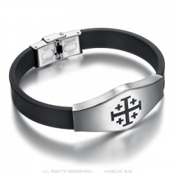 Bracelet Croix de Jerusalem Templier Silicone Acier inoxydable 21cm  IM#24039