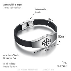 Bracelet Croix de Jerusalem Templier Silicone Acier inoxydable 21cm  IM#24040