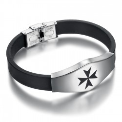 Bracelet Croix de Malte Templier Silicone Acier inoxydable 21cm  IM#24044