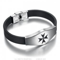 Silicone Maltese Cross Bracelet Stainless Steel 21cm IM#24045