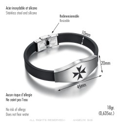 Bracelet Croix de Malte Templier Silicone Acier inoxydable 21cm  IM#24046