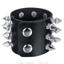 Bracelet punk studded Force 3 rows Leather Black IM#24097