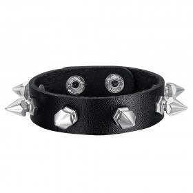 Force punk bracelet Studded Force 1 row Leather Black IM#24103