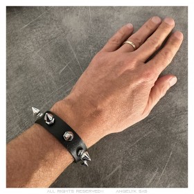 Force punk bracelet Studded Force 1 row Leather Black IM#24107