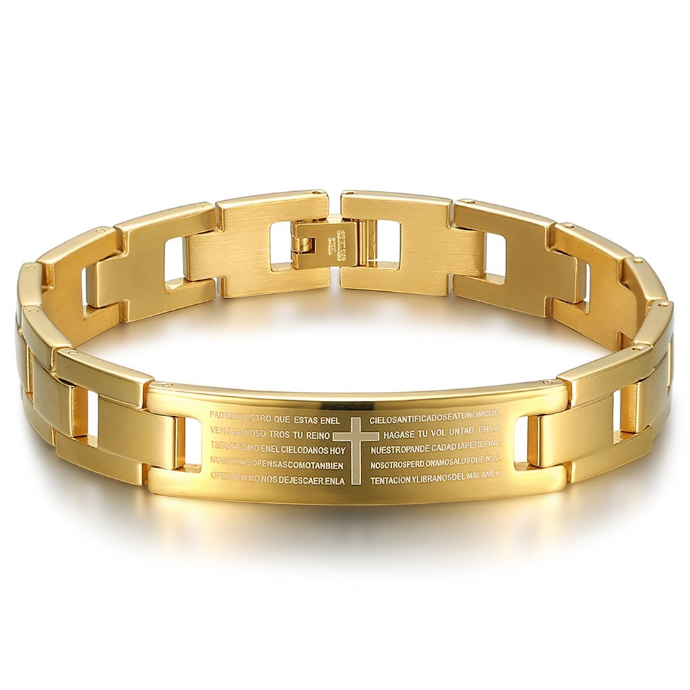 Men's adjustable bracelet Stainless steel Gold Cross Prayer 22cm IM#24131