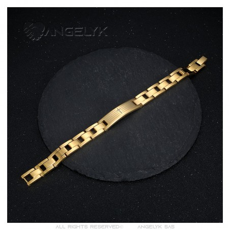 Men's adjustable bracelet Stainless steel Gold Cross Prayer 22cm IM#24133