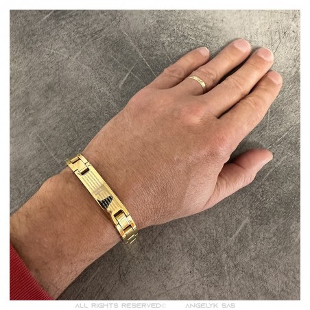 Men's adjustable bracelet Stainless steel Gold Cross Prayer 22cm IM#24135