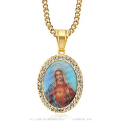 Pendant our lady of the sacred heart of Christ Gold Steel IM#24168