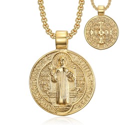 Colgante medalla de San Benito Acero inoxidable Oro IM#24185