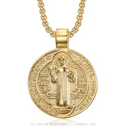 Ciondolo con medaglia di San Benedetto Acciaio inossidabile Oro IM#24186