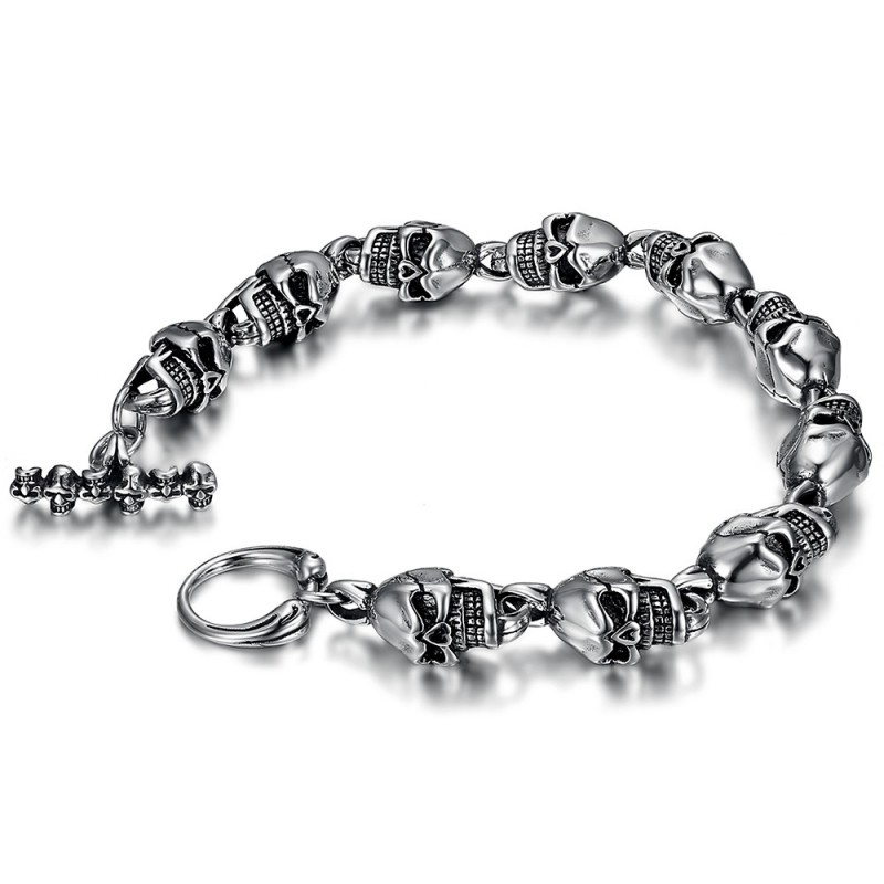 Bracelet homme Biker Tête de Mort Skull 29cm Très gros poignet IM#24221 Bracelet homme Biker Tête de Mort Skull 29cm Très gros poignet IM#24221
