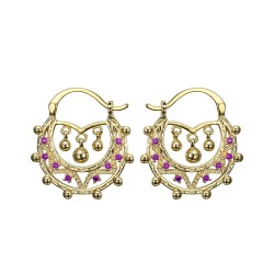 Savoyard Child Adult 25mm Creoles Pink Sapphire Gold IM#24313