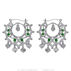 Santana Niglo Gitane Silver Emerald Savoyard Earrings IM#24362