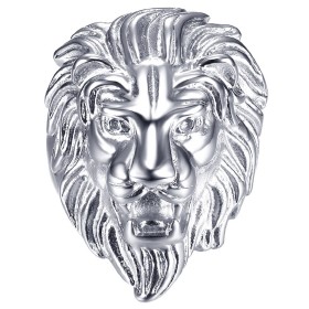 Bague Chevalière Tête de Lion Acier Plaqué Or Homme  IM#24496