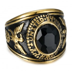 Signet Ring Army USA Air Force Black Gold  IM#24774