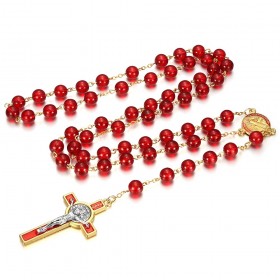 Saint Benedict Rosary Protector Medal Blood Red and Gold IM#24979