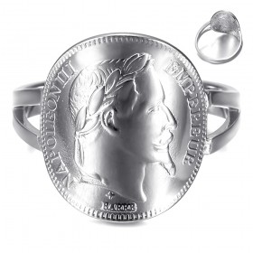Coin Ring Replica 20 Fr Napoleon III Stainless Steel Silver IM#25115