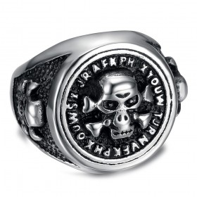 Men's skull biker ring Round skull ring Stainless steel IM#25336