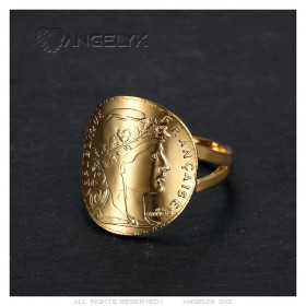 Ring marianne Coin 20 Francs curved Steel Gold  IM#25478