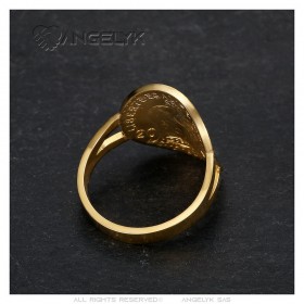 Ring marianne Coin 20 Francs curved Steel Gold  IM#25479