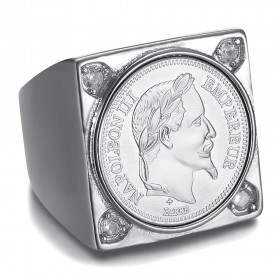 Napoleon Chevalière square Stainless steel Silver 4 Diamonds IM#25615