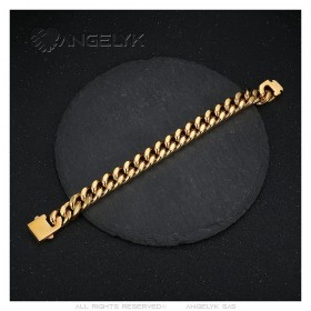 Men's cuff bracelet gold 13mm stainless steel 21cm  IM#25646