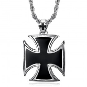 Large Templar Cross with Black Maltese Biker Chain Pendant IM#25748
