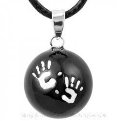 GR0004 BOBIJOO Jewelry Necklace Pendant Bola Musical Pregnancy Hands baby-Plated Silver Email Black