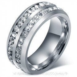 AL0040 BOBIJOO Jewelry Alliance Ring Double Rhinestone Silver Stainless Steel