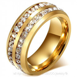 AL0044 BOBIJOO Jewelry Alianza Anillo, De Oro Doble De Diamantes De Imitación De Acero Inoxidable