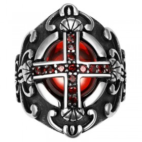 BA0042 BOBIJOO Jewelry Signet Ring Cross Templar Royalist Red Stone, Gothic