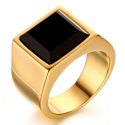 BA0052 BOBIJOO Jewelry Ring Cabochon Siegelring Vergoldet, Gold