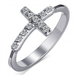 BAF0011 BOBIJOO Jewelry Latin Cross Zirconium Ring Stainless Steel