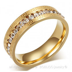 AL0046 BOBIJOO Jewelry Alliance Original Engraving Ring Rhinestone Gold-plated finish