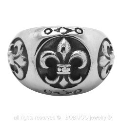 BA0076 BOBIJOO Jewelry Ring Signet ring Fleur-de-Lys Stainless Steel