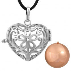 GR0016 BOBIJOO Jewelry Necklace Pendant Bola Cage Musical Heart Silver