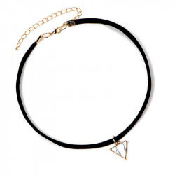 Ras de Cou Triangle Marbre Blanc Cuir Doré bobijoo