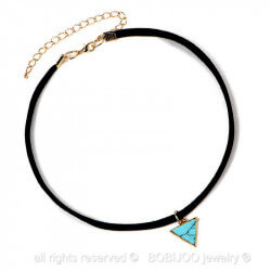 PEF0015 BOBIJOO Jewelry Ras Neck Triangle Blue Marble Golden Leather