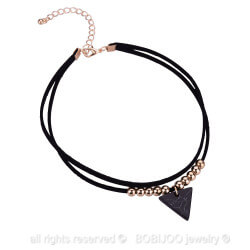 PEF0019 BOBIJOO Jewelry Ras de Cuello Triángulo de Mármol Negro de Doble Rango y Perlas Doradas