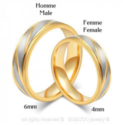 Alliance Bague Anneau Doré à l'Or Fin Acier Brossé Couple bobijoo