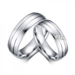 Alliance Bague Acier Inoxydable Couple Mixte Zircon bobijoo