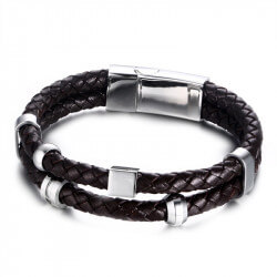 BR0109 BOBIJOO Jewelry Bracelet Real Leather Brown Stainless Steel