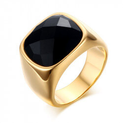 BA0115 BOBIJOO Jewelry Signet ring Agate, Rectangular, Black, Gold