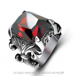 BA0119 BOBIJOO Jewelry Big Signet ring Red Stone King Fleur-de-Lys