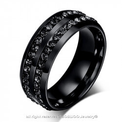 AL0048 BOBIJOO Jewelry Alliance Ring Black Double Rhinestone Stainless Steel