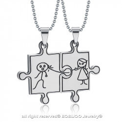 PE0030 BOBIJOO Jewelry Doppelte Halskette Anhänger Paar Silber Puzzle Humor